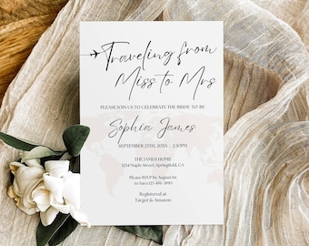 Bridal Shower Invitation Template, Traveling from Miss to Mrs Bridal Shower Invite Travel Theme Wedding Shower Modern Shower Decor Printable