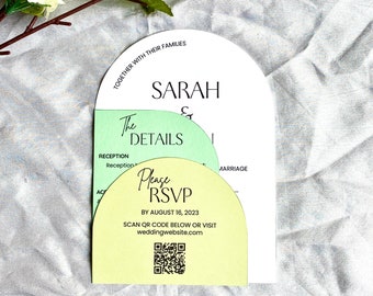 Arched Wedding Invitation Bundle, Geometric Invitation Template, Printable Minimalist Wedding Invite, Editable Modern Invite Suite Evite