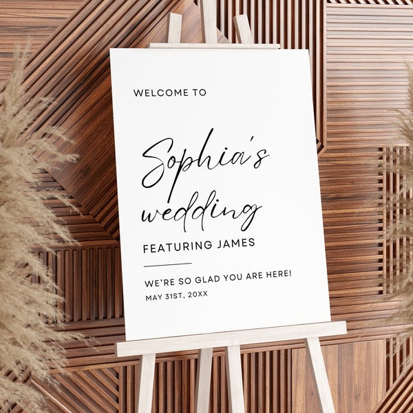 Brides Wedding Welcome Sign Featuring The Groom, Welcome to the Brides Wedding Sign, Modern Minimalist Welcome Wedding Signage Template