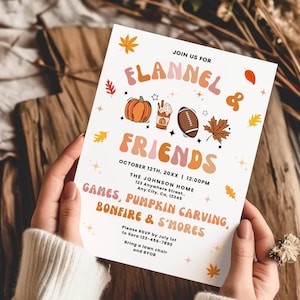 Fall Harvest Party Invitation Template, Fall Festival Invite, Autumn Neighborhood Party Invitation, Retro Flannel Bonfire Potluck Invitation