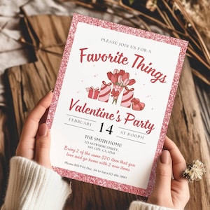 Galentine&#39;s Day-uitnodigingssjabloon, uitnodiging voor feest Valentijnsdag, favoriete dingen van Valentijnsdag, Girls Night Gift Exchange Galentines uitnodigen afdrukbare