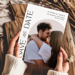 Moderne minimalistische Speichern Sie die Datumsvorlage, Bogen Foto speichern die Datum einladen, Bild speichern die Datumskarte, Foto Hochzeit bearbeitbar druckbar