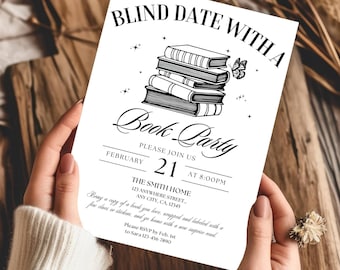 Modello di invito per festa di appuntamento al buio con un libro, invito per festa di scambio di libri, invito per serata di lettura per ragazze, invito per libro sulle cose preferite