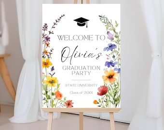 Graduation Party Welcome Sign Template, Welcome Graduation Party Sign, Graduation Welcome Sign Modern Wildflower Boho Graduation Poster