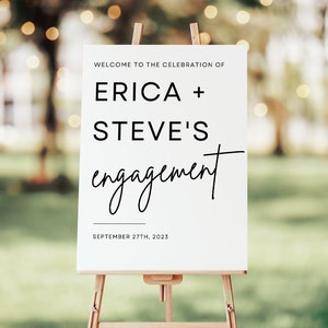 Engagement Party Sign, Engagement Welcome Sign, Minimalist Engaged Sign Template, Editable Custom Modern Engagement Signage Printable
