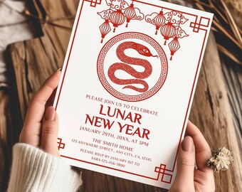2025 Chinese New Years Party Invitation Template, Lunar New Year Party Invite, Year of the Snake Dumpling Party Invite Editable Printable