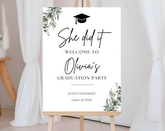 Graduation Party Welcome Sign Template, Welcome Graduation Party Sign, Graduation Welcome Sign Modern Boho Eucalyptus Graduation Poster