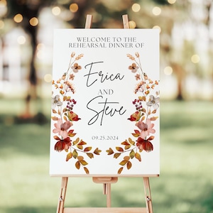 Wildflower Wedding Rehearsal Dinner Welcome Sign, The Night Before Welcome Sign Boho Floral Fall Rehearsal Welcome Signage Editable Template