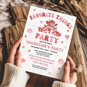 Galentine&#39;s Day-uitnodigingssjabloon, uitnodiging voor feest Valentijnsdag, favoriete dingen van Valentijnsdag, Girls Night Gift Exchange Galentines uitnodigen afdrukbare