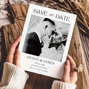 Moderne minimalistische Save the Date Vorlage, Vintage Photo Save the Date Einladen, Bild Save the Date Karte, Fotohochzeit bearbeitbar druckbar