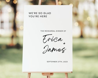 Hochzeit Rehearsal Dinner Willkommensschild, die Nacht vor Willkommensschild, modernes minimalistisches Rehearsal Dinner Welcome Signage Bearbeitbare Vorlage