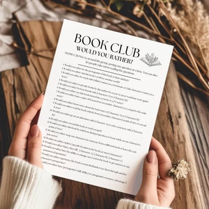 Gioco del club del libro, gioco di discussione "Preferiresti" per il gruppo di lettura, gioco di domande rompighiaccio per il club del libro, gioco di festa del libro per ragazze stampabile