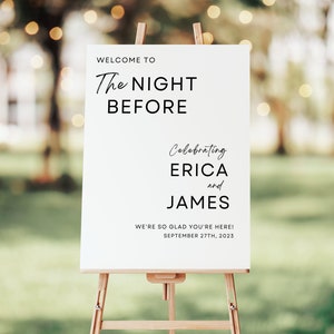 Wedding Rehearsal Dinner Welcome Sign, The Night Before Welcome Sign, Modern Minimalist Rehearsal Dinner Welcome Signage Editable Template
