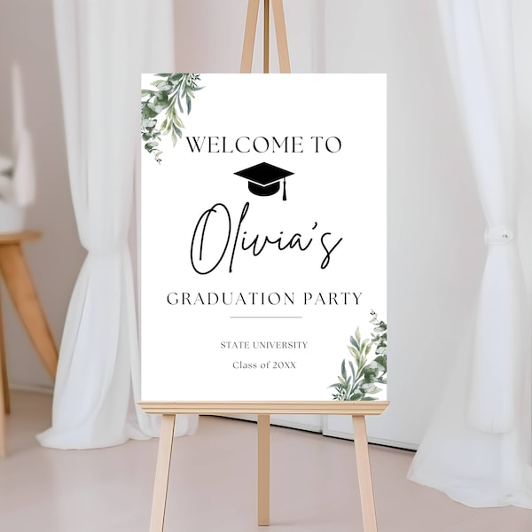 Graduation Welcome Sign Template, Graduation Party Welcome Sign Modern Boho Eucalyptus Welcome Graduation Poster, 2024 High School College