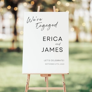 Engagement Party Sign, Engagement Welcome Sign, Minimalist Engaged Sign Template, Editable Custom Modern Engagement Signage Printable