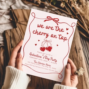 Galentes einladen Vorlage, Valentines Party Girls Night Party einladen, Kirsche auf die Spitze Hand gezeichnet Galentine es Day Einladung Brunch Printable