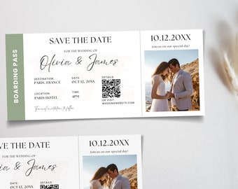 Boarding Pass Save the Date Wedding Invitation Template, Destination Wedding Invite, Travel Theme Wedding Airplane Ticket Passport Editable