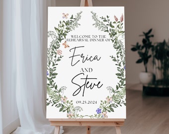 Wildflower Wedding Rehearsal Dinner Welcome Sign, The Night Before Welcome Sign, Boho Floral Rehearsal Welcome Signage Editable Template