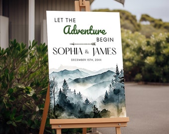 National Park Welcome Wedding Sign, Modern Mountain Forest Welcome Wedding Sign Template, Wedding Welcome Poster, Adventure Welcome Sign
