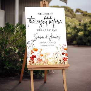 Wildflower Wedding Rehearsal Dinner Welcome Sign, The Night Before Welcome Sign, Autumn Rehearsal Dinner Welcome Signage Editable Template