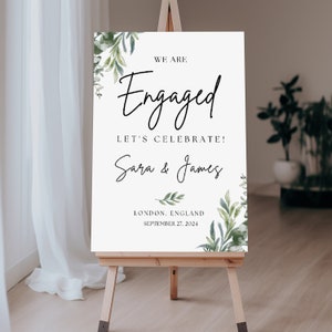 Engagement Party Sign, Engagement Welcome Sign, Minimalist Engaged Sign Template, Editable Custom Modern Engagement Signage Printable