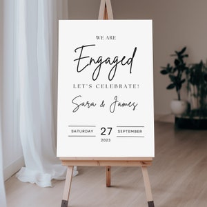 Engagement Party Sign, Engagement Welcome Sign, Minimalist Engaged Sign Template, Editable Custom Modern Engagement Signage Printable