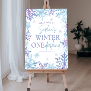 Winter Onederland Birthday Welcome Sign, Winter Wonderland Winter Princess Welcome Sign, Snowflake Birthday Party Welcome Signage Template