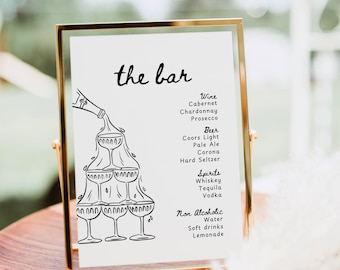 Bar Signature Drink Sign Template, Signature Drink Bar Menu Template, Hand Drawn Wedding Champagne His Hers Signature Drink Cocktail Poster