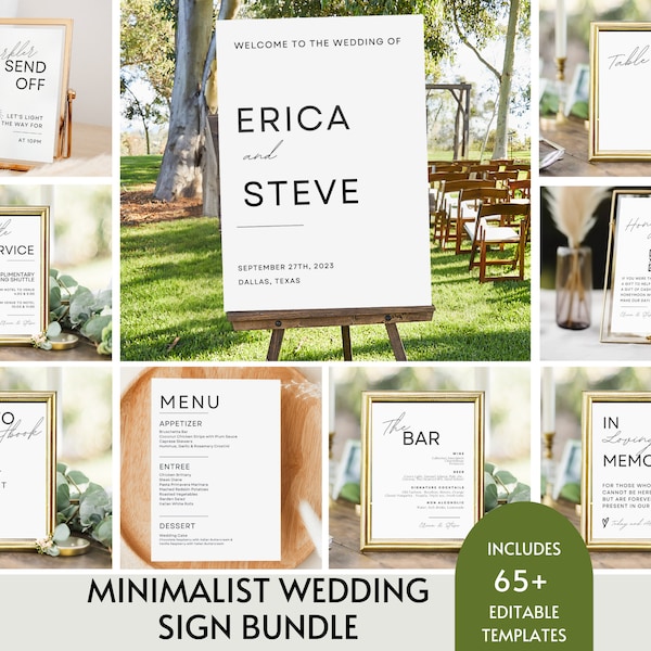 Minimalist Wedding Sign Bundle, 65+ Modern Wedding Signs Template, Wedding Sign Template Bundle, Boho Wedding Signs Printable Download