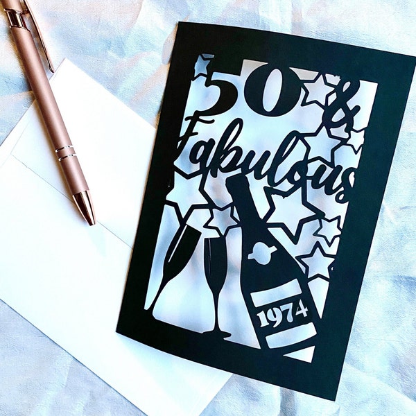 50 and Fabulous Birthday Card Template, Happy 50th Birthday Card Cutout for Cricut/Silhouette (Vector Svg Paper) Papercut Laser Cut Invite