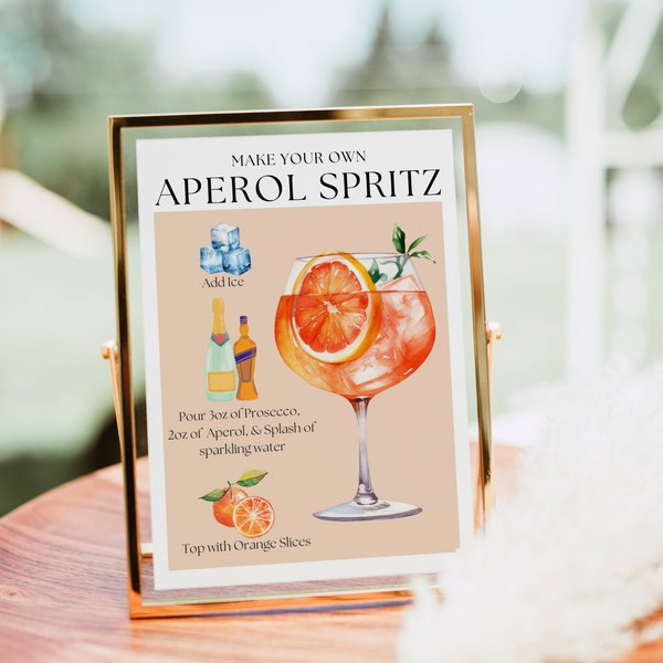 Aperol Spritz Bar Sign, Aperol Spritz Cocktail Print, Signature Drink Bar Menu Sign Template, Cocktail Poster, Retro Bar Cart Decor Recipe