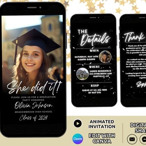 Graduation Invitation Template, Senior Graduate Announcement, Modern Graduation Party Invite High School College Grad Mobile Invite Editable