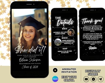 Graduation Invitation Template, Senior Graduate Announcement, Modern Graduation Party Invite High School College Grad Mobile Invite Editable