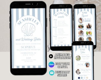 Coastal Bachelorette Party Invitation & Itinerary Digital Template Seashells and Wedding Bells Bach Weekend Invite Beach Girls Trip Editable