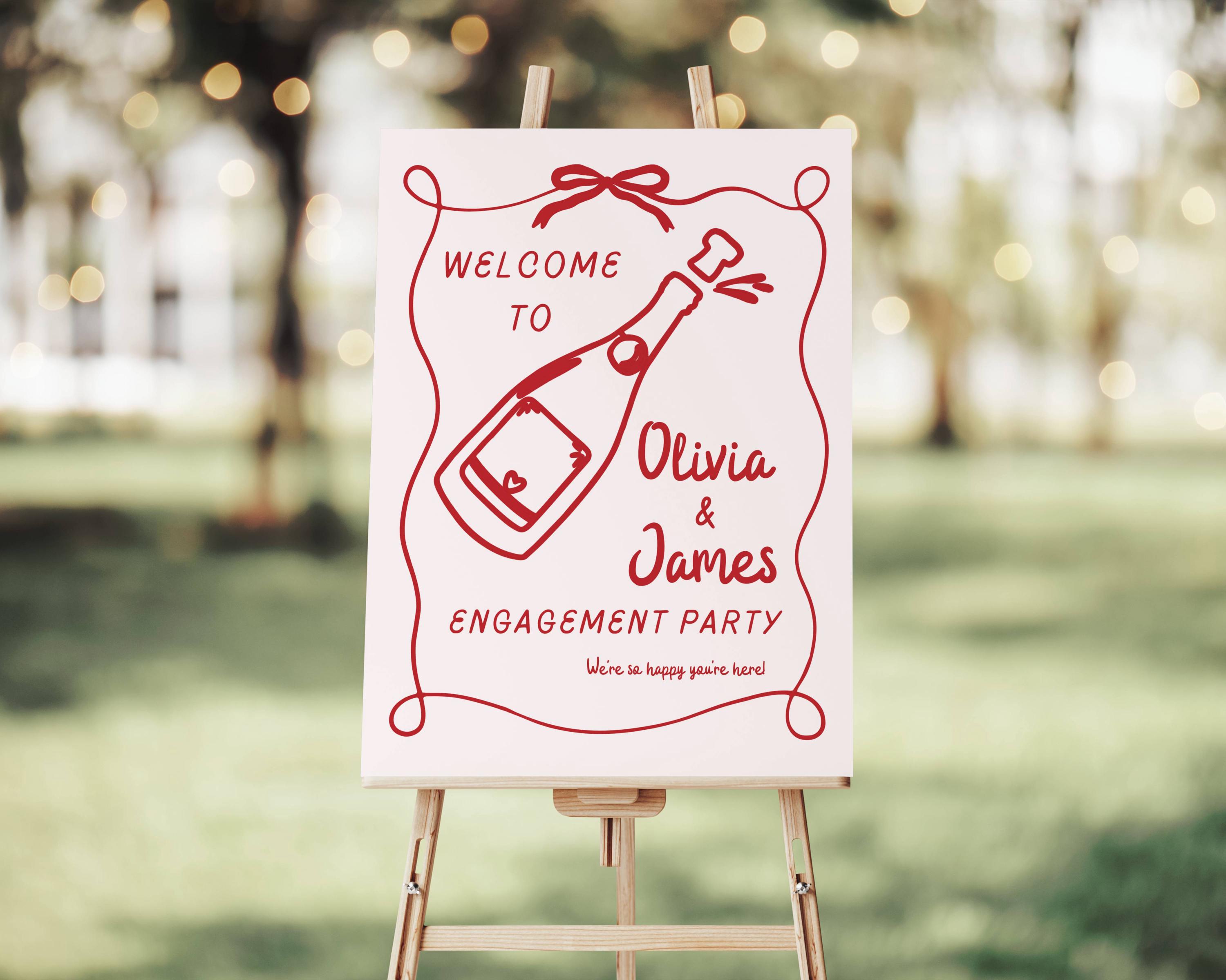 Welcome Partners. Sign Engagement Party Welcome Sign Template, Whimsical Hand Drawn Engagement ...