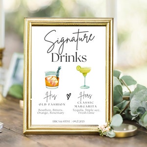 Signature Drink Sign, Bar Menu Template, Minimalist Wedding Bar Menu, Modern Editable Drink Menu Templates, Printable Wedding Drink Sign