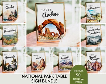 National Park Wedding Table Numbers, Adventure Table Numbers, Mountain Forest Table Numbers, Reception Wedding Signs Watercolor Printable