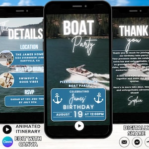 Boat Party Invitation Template, Digital Boat Birthday Party Invite, Animated Lake Beach Yacht Pontoon Party Summer Celebration Invite Phone