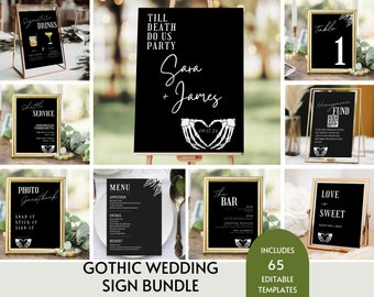 Black Wedding Sign Bundle, 65+ Modern Goth Wedding Signs Template, Wedding Sign Template Bundle, Halloween Wedding Signs Printable Download
