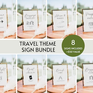 Travel Theme Sign Bundle for Weddings Baby Shower Editable, Airplane Birthday Party Decor, Adventure Bridal Shower, Bon Voyage Graduation