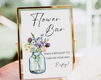 Flower Bar Sign, Wildflower Bouquet Bar Print Template, Floral Bridal Shower Sign, Flower Bar Cart Poster Modern Baby Shower Decor Printable