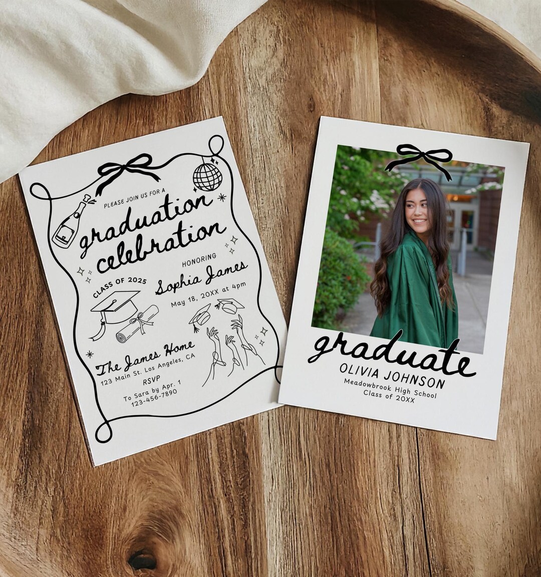 Hand Drawn Graduation Invitation Template, Senior Graduate Announcement ...