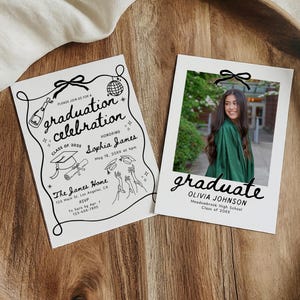 Hand Drawn Graduation Invitation Template, Senior Graduate Announcement, Doodle Graduation Party Invite, 2025 Photo Graduation Card Editable