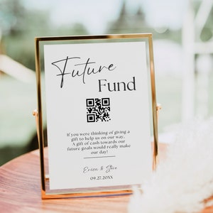 Honeymoon Fund QR Code Sign, Wedding Honeymoon Fund Sign, Modern Wedding Venmo QR Code Sign, Editable Cash Future Fund Template Printable