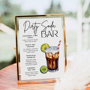 Dirty Soda Bar Schild, Soda Bar Mocktail Druck, Signature Drink Rezepte Vorlage Poster, Nicht alkoholische Pop Bar Grad Baby Brautdusche Decor