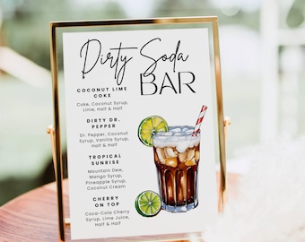 Dirty Soda Bar Sign, Soda bar Mocktail Print, Signature Drink Recipes Template Poster, Non Alcoholic Pop Bar Grad Baby Bridal Shower Decor