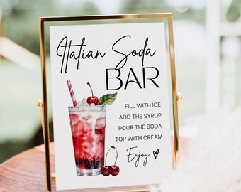 Italian Soda Bar Sign, Soda bar Mocktail Print, Signature Drink Bar Menu Template Poster Non Alcoholic Pop Bar Grad Baby Bridal Shower Decor