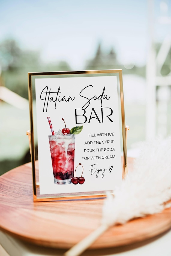 Italian Soda Bar Sign, Soda bar Mocktail Print, Signature Drink Bar Menu Template Poster Non Alcoholic Pop Bar Grad Baby Bridal Shower Decor