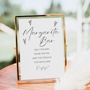 Znak baru Margarita, Znak koktajlu Margarita, Szablon menu baru z drinkami Signature, Impreza Fiesta Cinco De Mayo, Nowoczesny wystrój baby Bridal Shower
