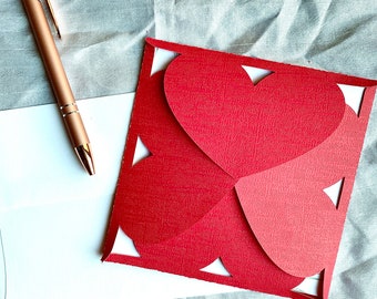 Cute Heart Square Invitation Template DIY Invite for Valentine's Day SVG Cut File for Cricut/Silhouette, Easy Heart Card Die cut Papercut